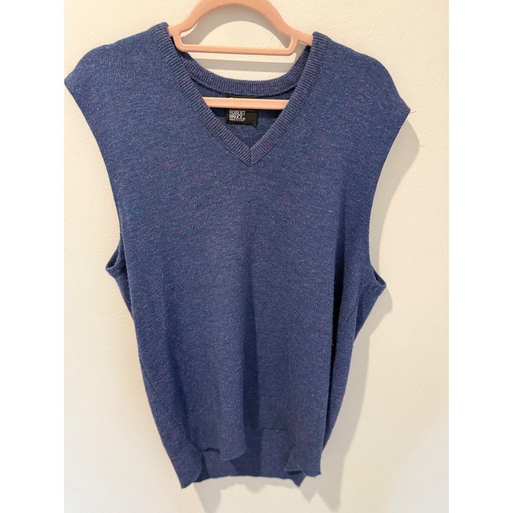 Vintage 80s Robert Bruce Heathered Blue V-Neck Sweater Vest Union Made